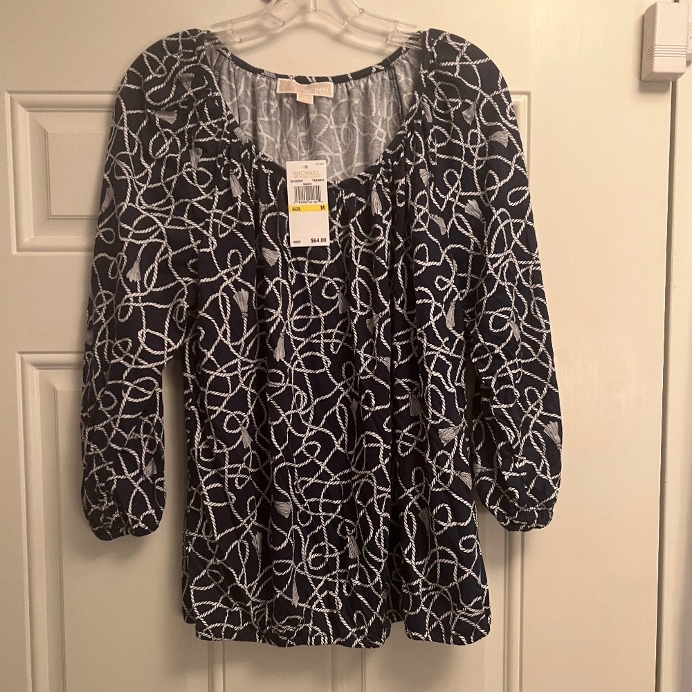NWT Michael Kors Navy & White Rope Print Blouse